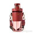 500ml bpa free PP PC modern 2022 new design Trendy leather double drink cups water bottle with straw